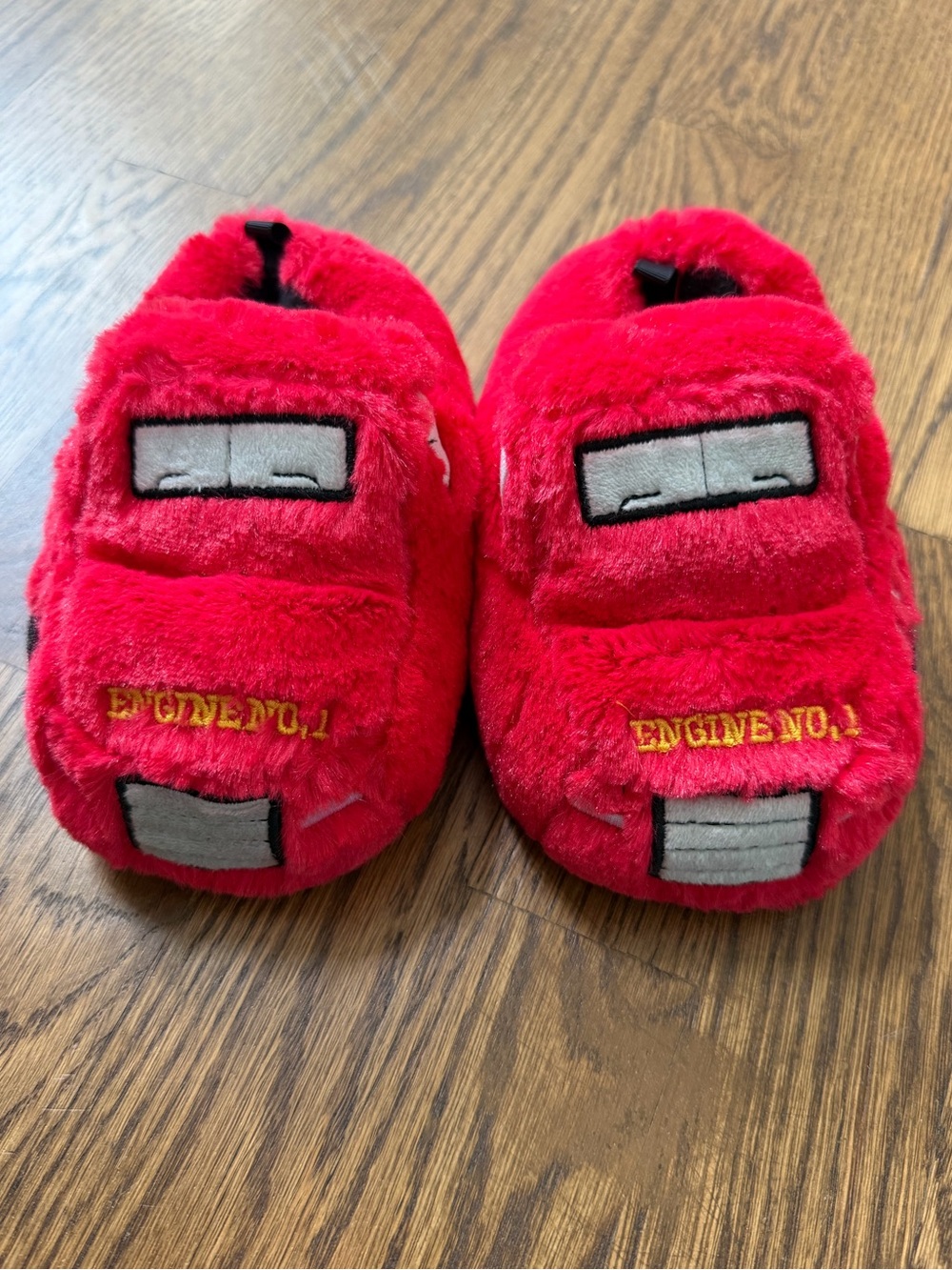 Carter’s Red Plush Fire Truck Slippers, toddler size 7-8